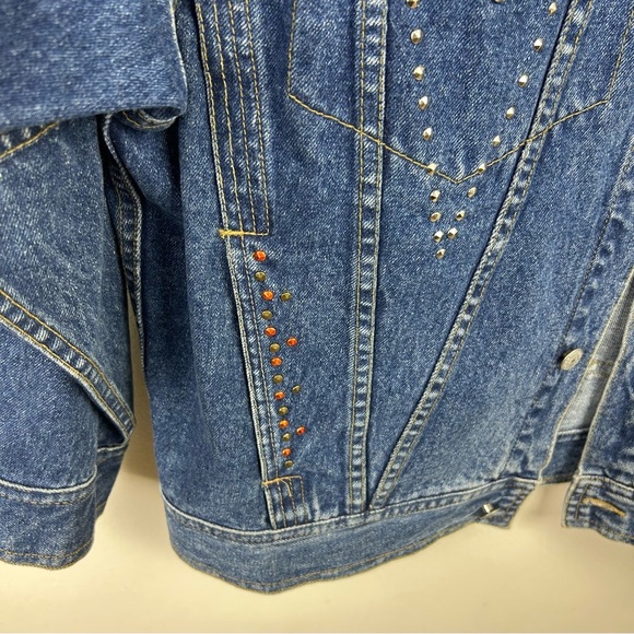 Freego Western Vintage studded beaded Jean denim jacket size: M - Picture 5 of 14